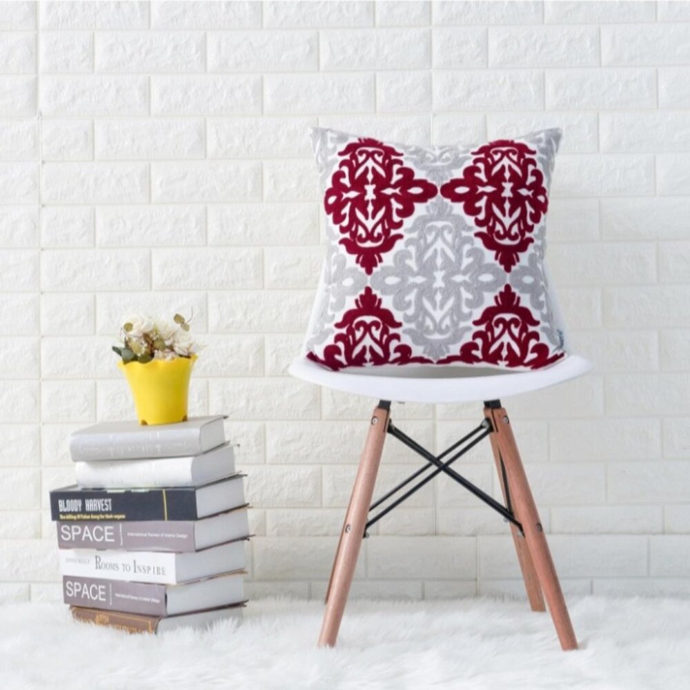 Embroidered Cotton Square Throw Pillow Case 18x18
